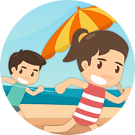 Artwork: two children running on the beach