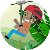 Artwork: a child zip lining